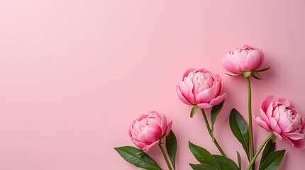 Obraz premium Luxurious pink peonies on a soft pink background.
