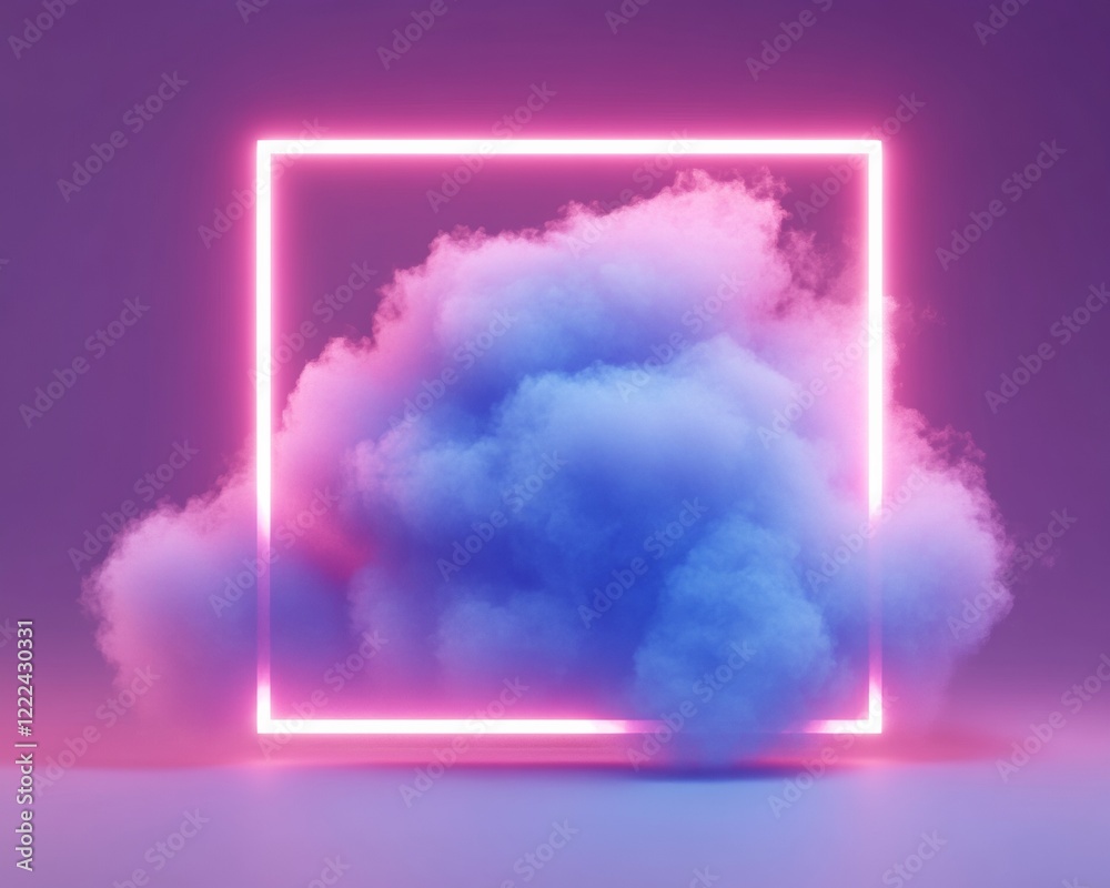Poster neon cloud computing aesthetic futuristic pink and blue mist frame for innovative tech branding and 