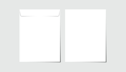 Blank paper envelopes. envelopes mockup front and back view. folded, unfolded Isolated envelope set. large size kraft envelope template
