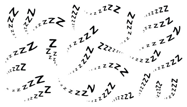 Zzz sleep snore text. night sleepy noise sound collection. black signs. lettering zzzz doodle style. snore sleeping icons. comic text signs of dream. relax and nap