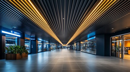 Fototapeta premium A Captivating Perspective of an Expansive Hallway Featuring a Long Ceiling and Lengthy Wall Creating a Sense of Depth and Space Inviting Exploration and Discovery in a Minimalist Architectural Setting