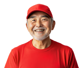 PNG Smiling elderly man in red attire with hat