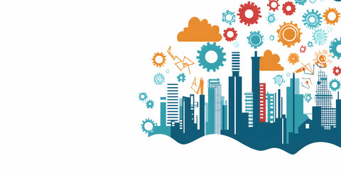 Cityscape Innovation Gears & Clouds