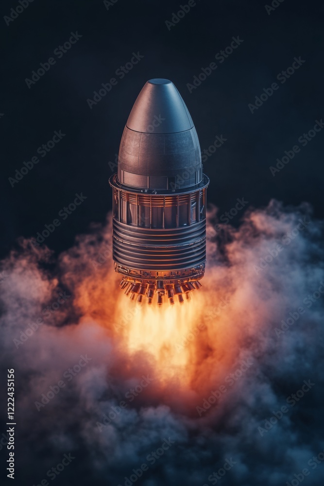 Aufkleber futuristic rocket engine close-up glowing heat-resistant materials and metallic textures for aerospa