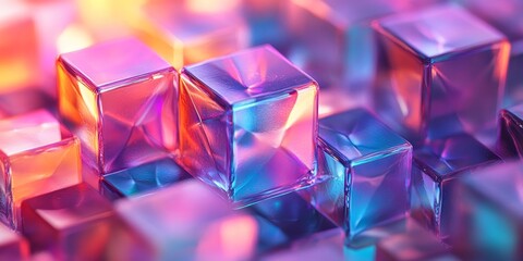 Abstract iridescent cubes, futuristic design, 3d render, Generative AI
