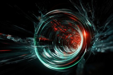 This dynamic image presents a futuristic tunnel effect with vibrant colors and light streaks, creating a sense of depth and motion that captivates the viewer.