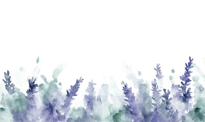 Watercolor background simple minimalistic. Muted lavender and sage green texture on paper. A minimalist arrangement of lavender sprigs at the bottom © Iryna