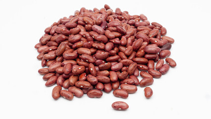 Red beans or kidney beans or Kacang Merah  are mixed into rendang or for red bean soup. Isolated white background. Selective focus. top view