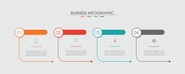 Vector business infographic with 4 steps. Used for presentation, information, education, connection, marketing, projects,