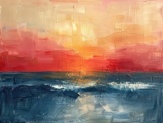 Abstract Sunset Seascape Oil Painting