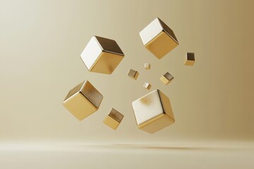 Obraz premium Abstract gold cubes, dynamic design, 3d render, Generative AI