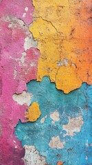 a colorful urban wall texture, showcasing a creative pattern in vivid hues of blue, orange, yellow, and pink.