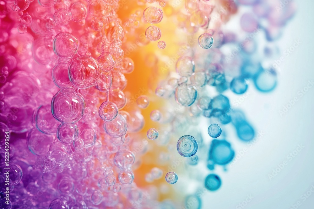 Poster Colorful bubbles drifting in vibrant hues create a mesmerizing visual display of transparency and light