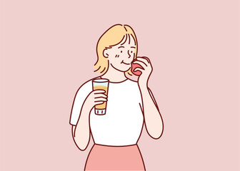 Happy girl on a diet. Proper nutrition. Vector illustration in cartoon style.