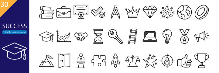 Collection of success-themed icons for educational and motivational use