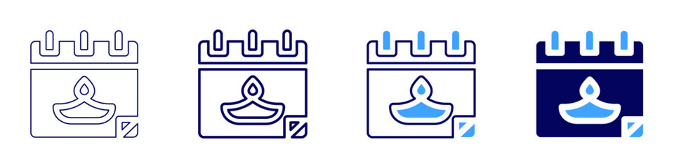 Diwali calendar icon in 4 different styles. Thin Line, Line, Bold, and Bold Line. Duotone style. Editable stroke