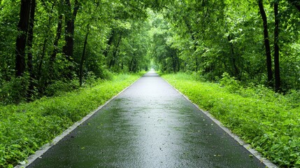Obraz premium Lush green forest path after rain, nature walk, serenity