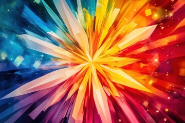 Obraz premium A colorful, abstract image of a starburst with a bright yellow center
