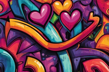 A colorful painting of hearts