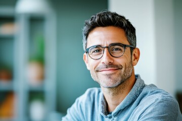 Obraz premium confident and happy mature man smiling while wearing stylish glasses