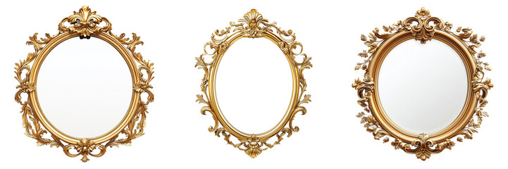 Set of A luxurious living room featuring a gold framed mirror above a vintage fireplace on transparent png background