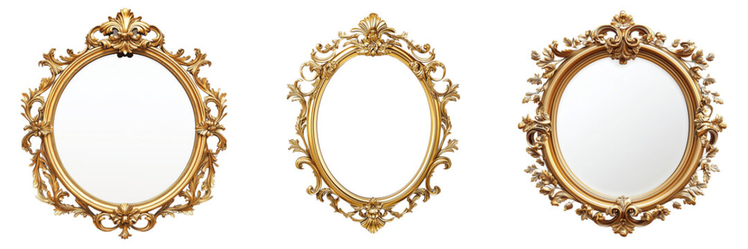 Set of A luxurious living room featuring a gold framed mirror above a vintage fireplace on transparent png background