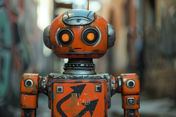 Fototapeta premium A close up of a robot on a city street