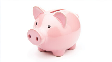 Pink Piggy Bank:  A classic pink piggy bank with a coin slot sits ready to receive savings, symbolizing financial prudence and the journey towards financial goals. 