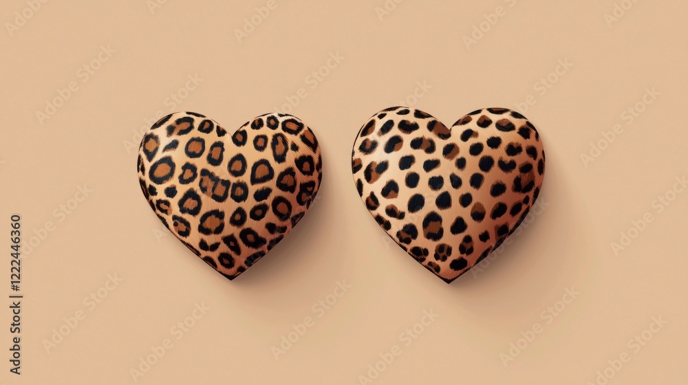 Poster two playful hearts adorned with leopard print rest side by side, exuding charm and personality again