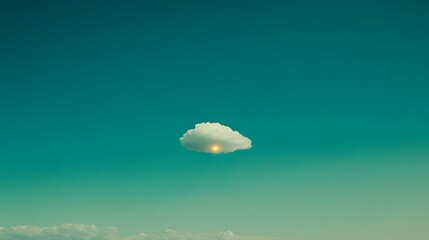 Single Cloud Sun Hidden Minimalist Teal Sky
