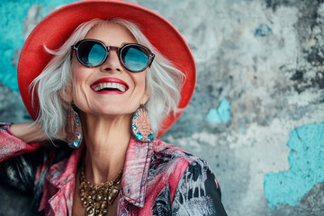 Happy funky senior woman portrait