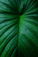 abstract tropical leaf textures on dark tone, natural green background.