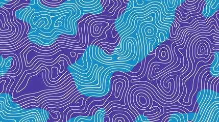 Abstract Topographic Pattern: Swirling Lines in Teal and Purple Hues