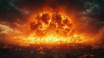 Dramatic Volcanic Eruption with Fiery Magma Bursting from Crater into Sky