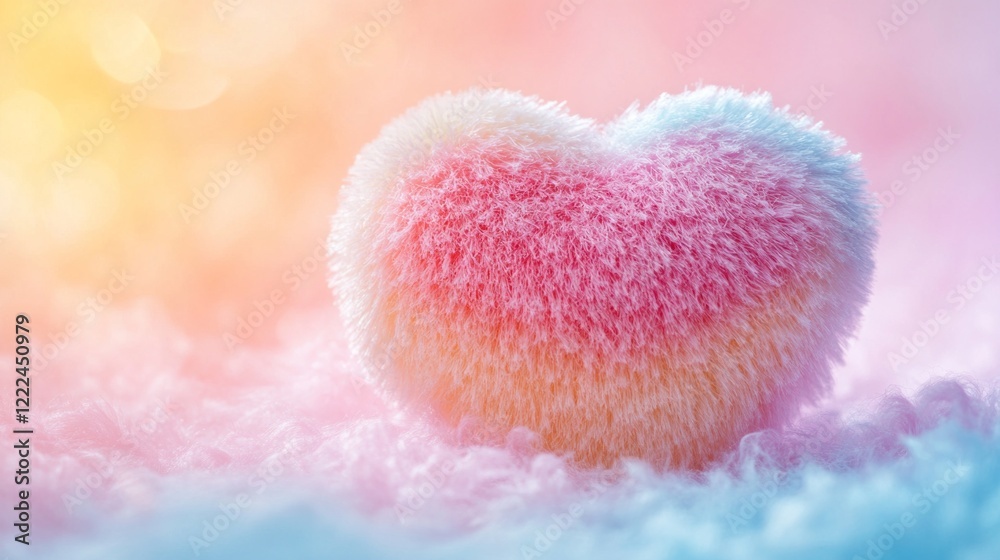 Poster a whimsical pastel-colored heart-shaped phone rests gently on a fluffy surface, radiating warmth and