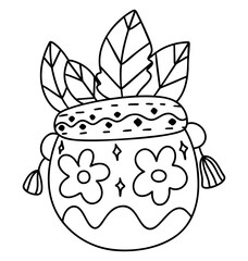 Boho Easter, decorative pot with flowers and leaves, perfect for Easter celebrations