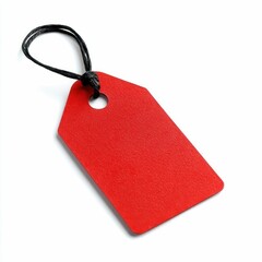 Red Price Tag with Black String Isolated on White Background