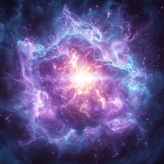 Mesmerizing Cosmic Explosion of Vivid Purple and Green Energy Spiraling in Zero Gravity Space