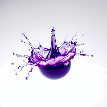A purple drop exploding into a vibrant splash with dynamic motion. Generative AI