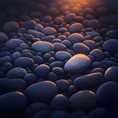 Obraz premium Smooth Round Stones with Water Drops in Warm Evening Light