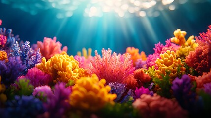 Fototapeta na wymiar Vibrant Underwater Scene with Colorful Coral Reefs and Sunlight