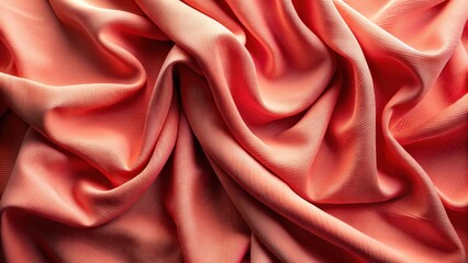 Obraz premium Draped salmon-colored fabric, luxurious silk-like texture, elegant folds and curves, showcasing its smooth surface and subtle sheen, perfect for fashion design and textile industry applications.