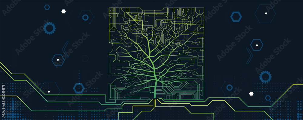 Aufkleber Tree of innovation merging nature and circuit boards