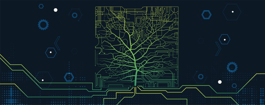 Tree of innovation merging nature and circuit boards