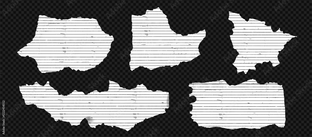 Poster vintage torn paper set with rip edges and crumpled effect. white sheet, scrap, and sticker with roug