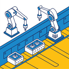 Minimalist representation of a robotic factory floor Illustrator Artwork