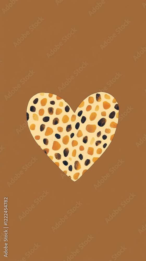 Poster This vibrant heart design showcases a lively leopard print pattern on a rich brown backdrop. Perfect for adding a touch of creativity to various projects or spaces