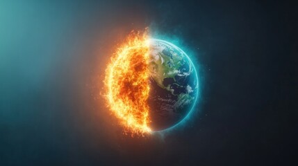 Obraz premium Climate change crisis earth in peril digital illustration global impact dramatic contrast environmental awareness