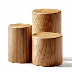 Wooden Pedestal Cylinders for Display on White Background