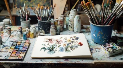 Artist's Workspace: A Watercolor Still Life